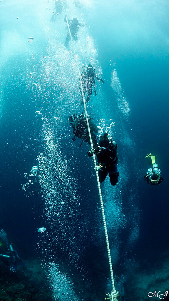 divers are going down with line