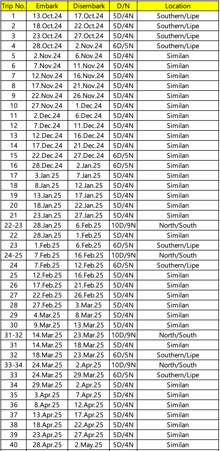 Deep Andaman Queen boat 2024-2025 schedule 1