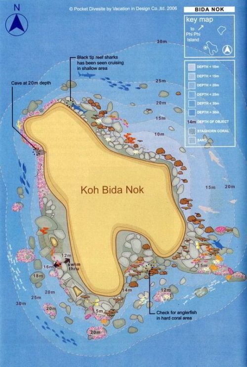 diving in phiphi, Bida nok map
